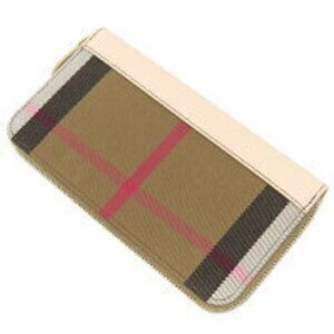 Burberry Zip Mega Wallet Canvas Beige Check Round